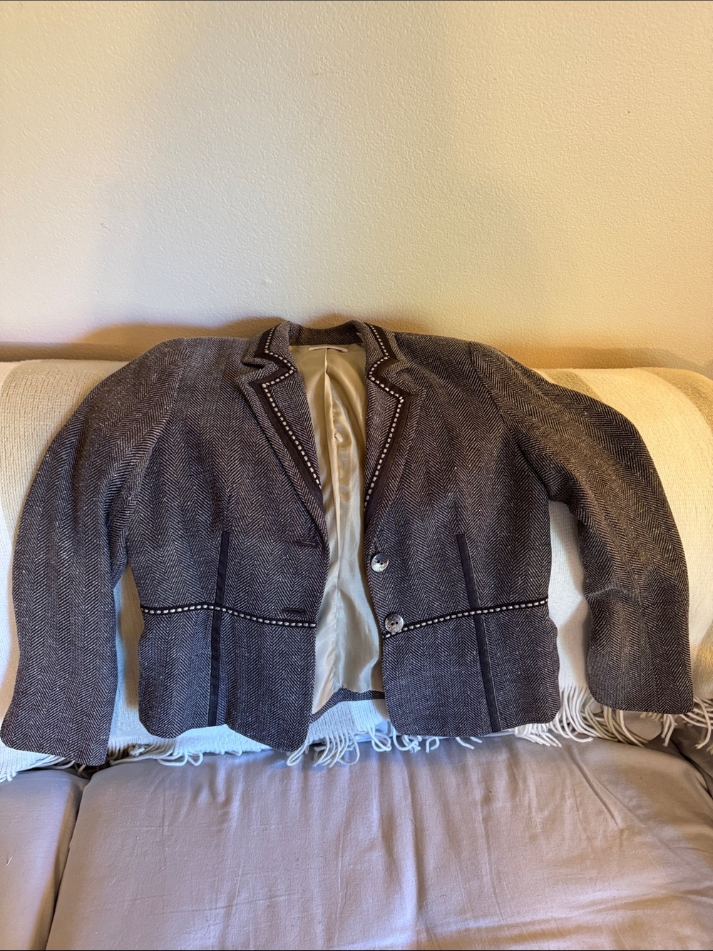 Coldwater Creek Brown Tweed Blazer with Sparkle Trim